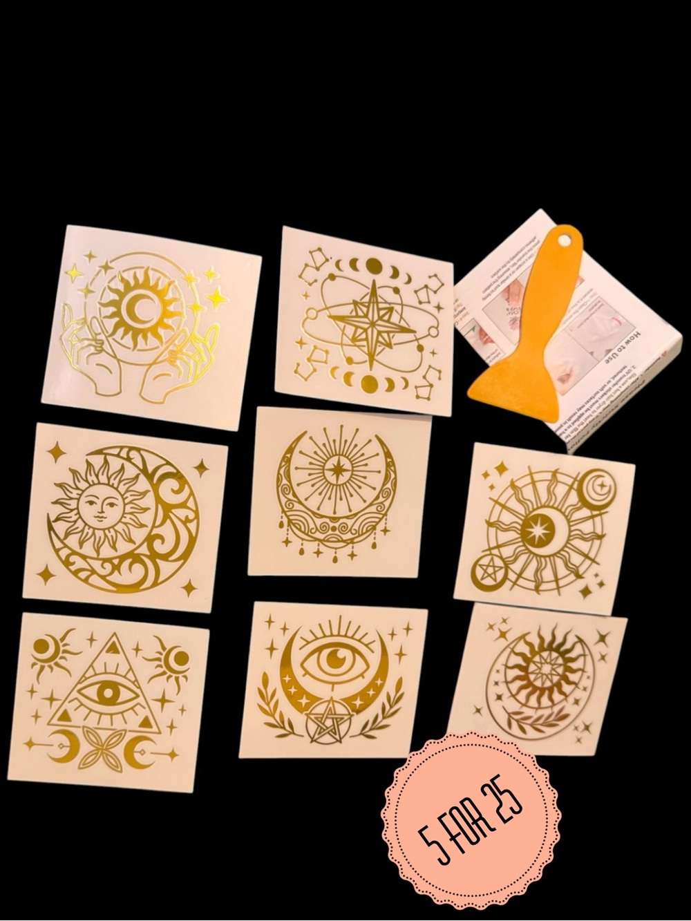 8 Pc Gold Sun & Moon UV DTF Rub-On Transfer Set for Glass & Crafts